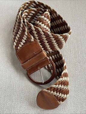 MUDO | Wide Braided Leather Belt | Made in Turkey Brown/ Cream | Woven